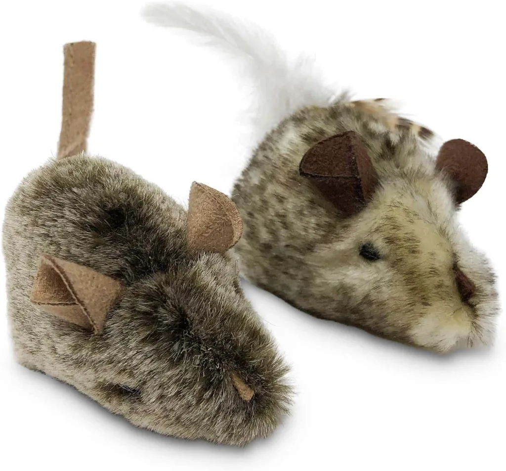 2 furry mice cat toys